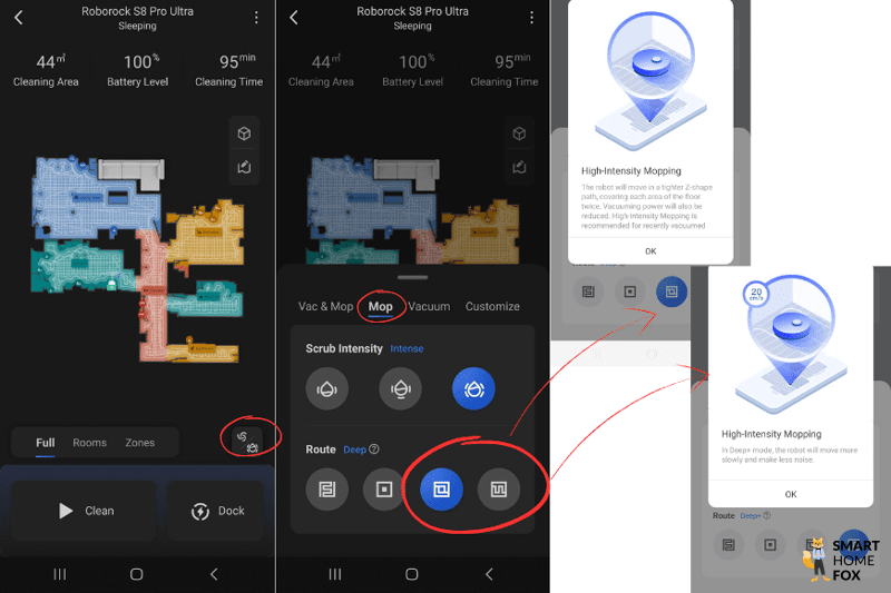 Режим Deep Clean установлен в приложении Roborock S8 Pro Ultra.